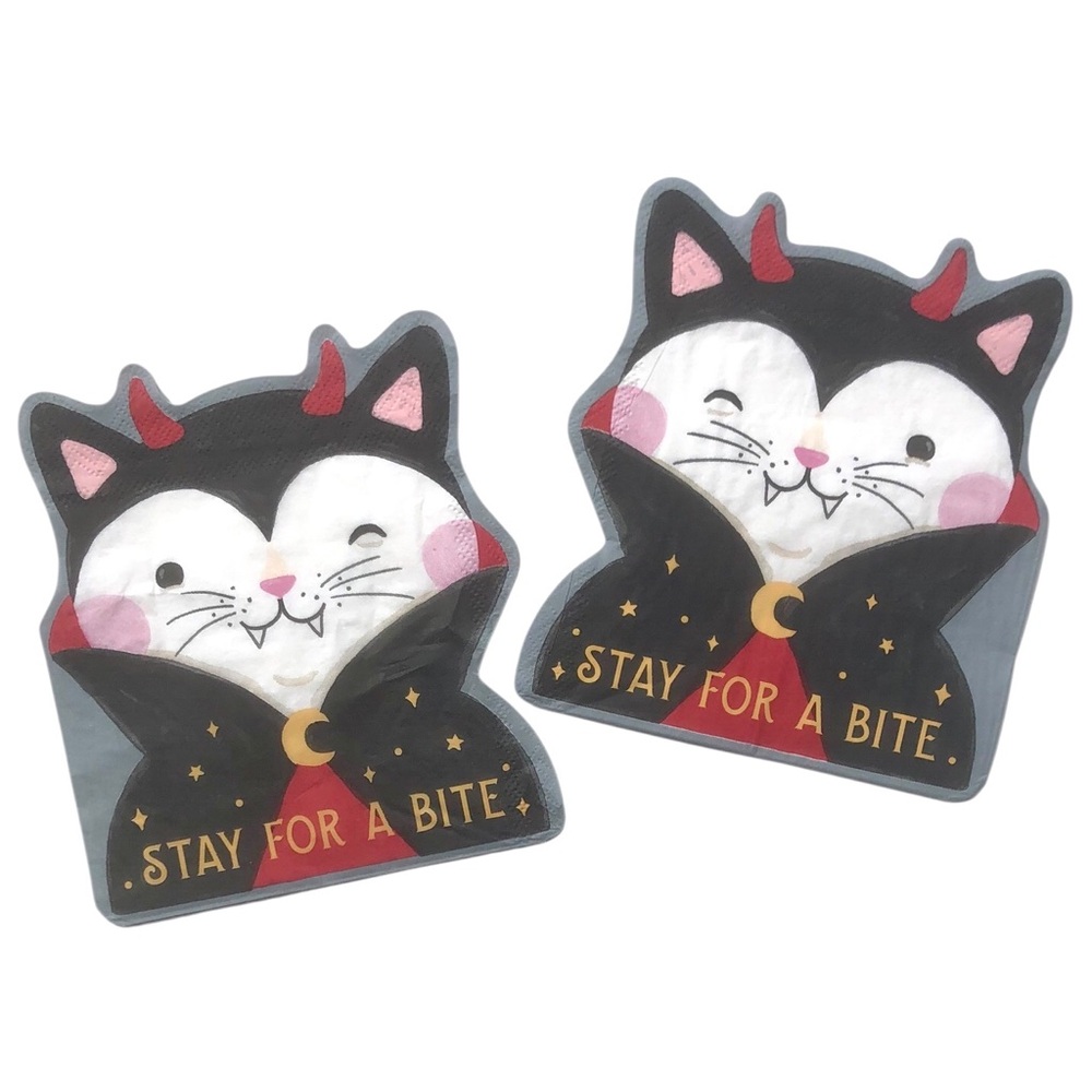 Halloween Cat Vampire Napkins "Stay For A Bite" Set of 2 For Decoupage